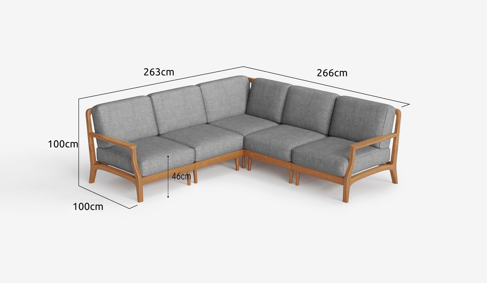 Perl Teak Outdoor 5-Seater Corner Sectional Sofa