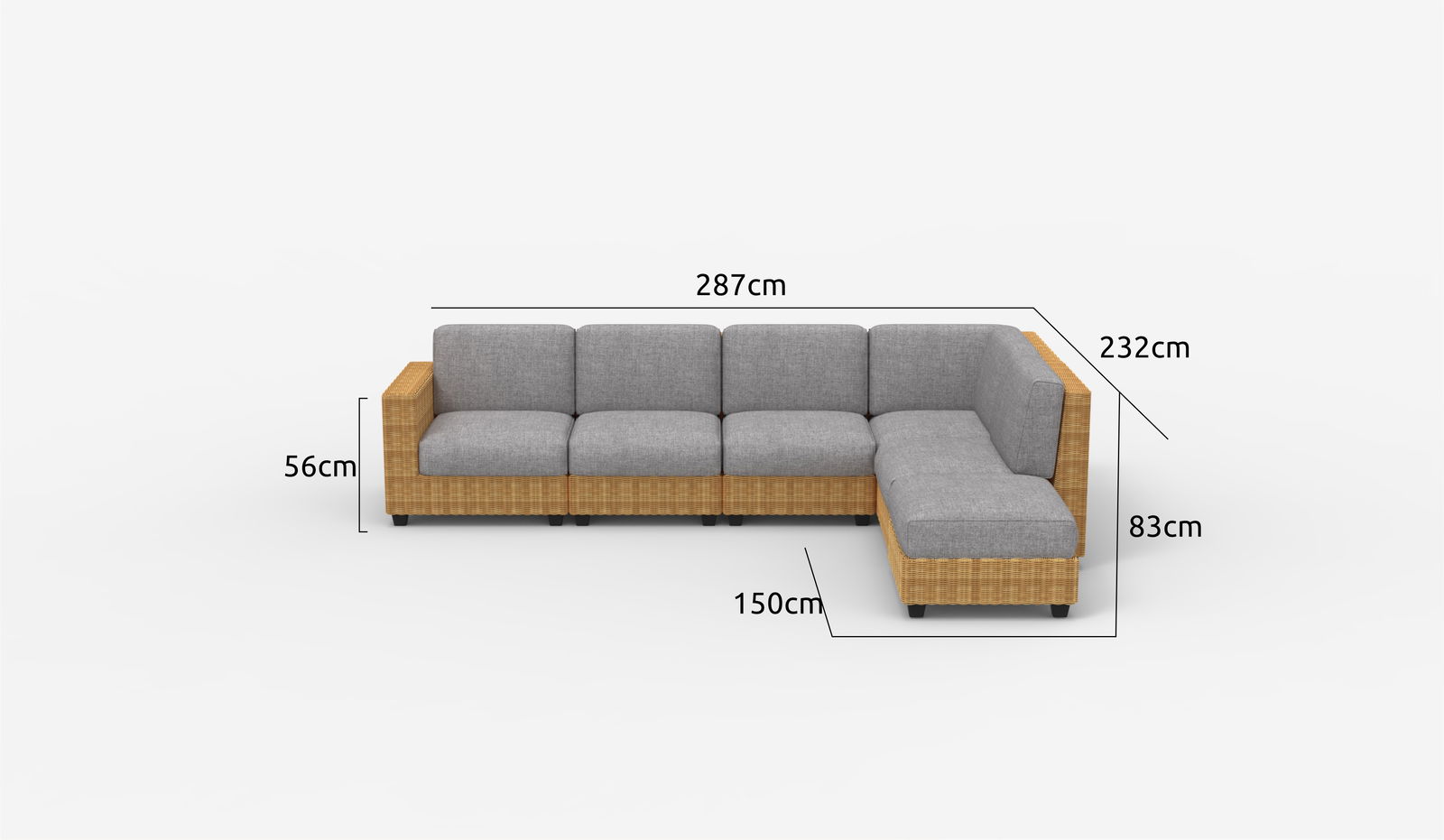 Femshade Rattan Outdoor 5-Seater Corner Sectional Sofa（With Ottoman）